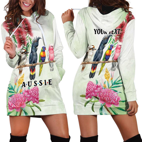 Australian Native Bird Hoodie Dress Kookaburra Cockatoo Rainbow Lorikeet Galah Flowers - Aussie Hoodie