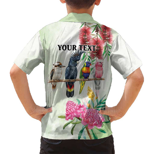 Australian Native Bird Kid Hawaiian Shirt Kookaburra Cockatoo Rainbow Lorikeet Galah Flowers - Aussie Hoodie