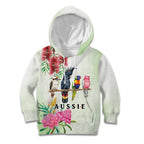 Australian Native Bird Kid Hoodie Kookaburra Cockatoo Rainbow Lorikeet Galah Flowers - Aussie Hoodie