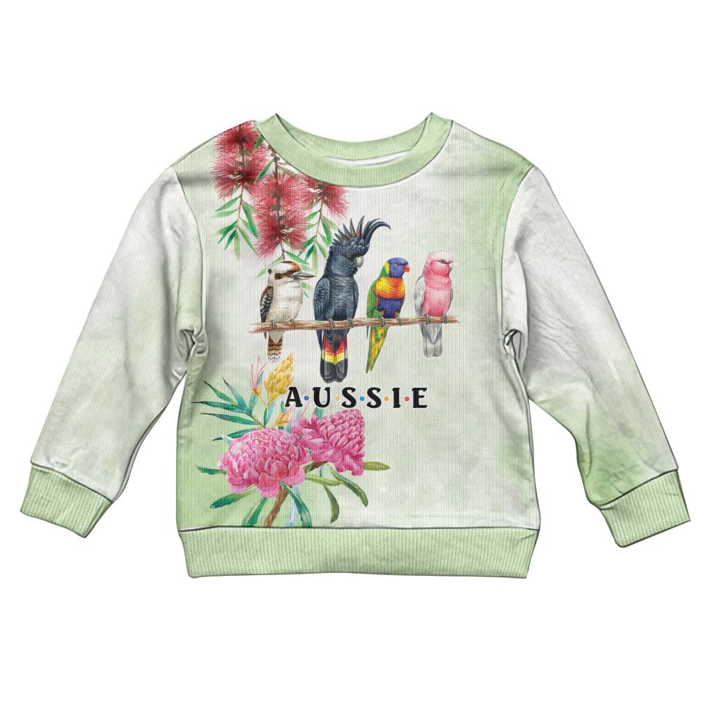 Australian Native Bird Kid Ugly Christmas Sweater Kookaburra Cockatoo Rainbow Lorikeet Galah Flowers - Aussie Hoodie