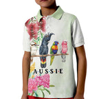 Australian Native Bird Kid Polo Shirt Kookaburra Cockatoo Rainbow Lorikeet Galah Flowers - Aussie Hoodie