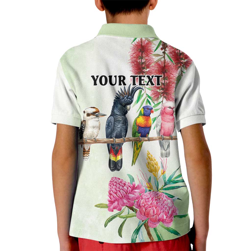 Australian Native Bird Kid Polo Shirt Kookaburra Cockatoo Rainbow Lorikeet Galah Flowers - Aussie Hoodie
