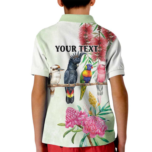 Australian Native Bird Kid Polo Shirt Kookaburra Cockatoo Rainbow Lorikeet Galah Flowers - Aussie Hoodie