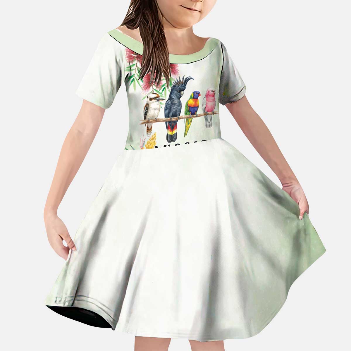 Australian Native Bird Kid Short Sleeve Dress Kookaburra Cockatoo Rainbow Lorikeet Galah Flowers - Aussie Hoodie