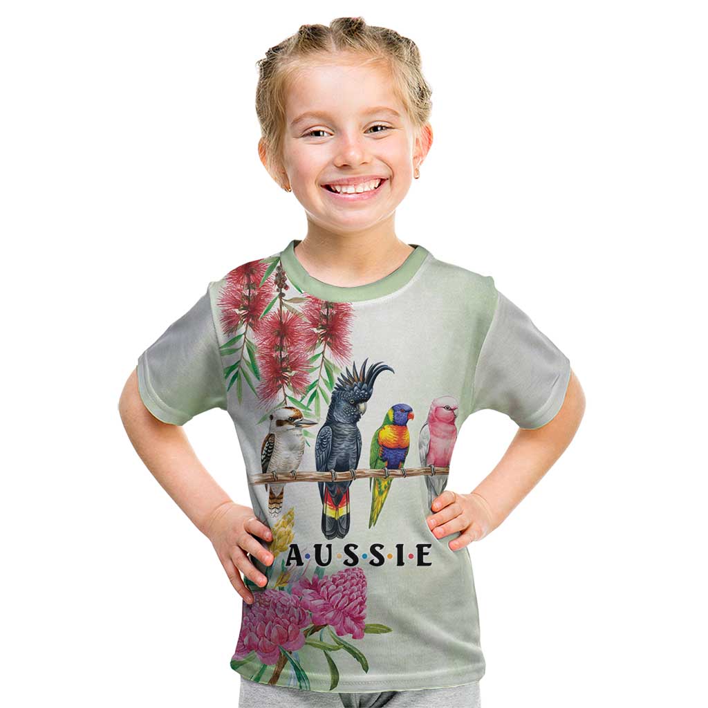Australian Native Bird Kid T Shirt Kookaburra Cockatoo Rainbow Lorikeet Galah Flowers - Aussie Hoodie