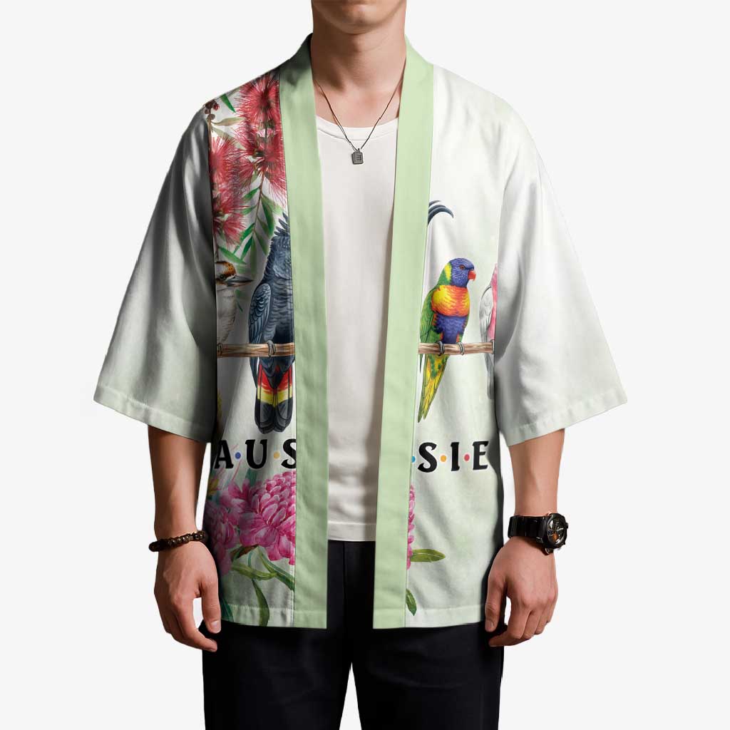 Australian Native Bird Kimono Kookaburra Cockatoo Rainbow Lorikeet Galah Flowers - Aussie Hoodie