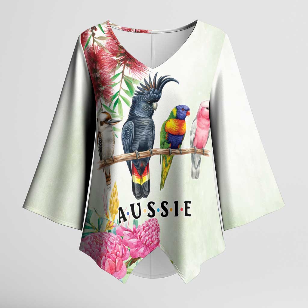 Australian Native Bird Kimono Sleeve Blouse Kookaburra Cockatoo Rainbow Lorikeet Galah Flowers - Aussie Hoodie