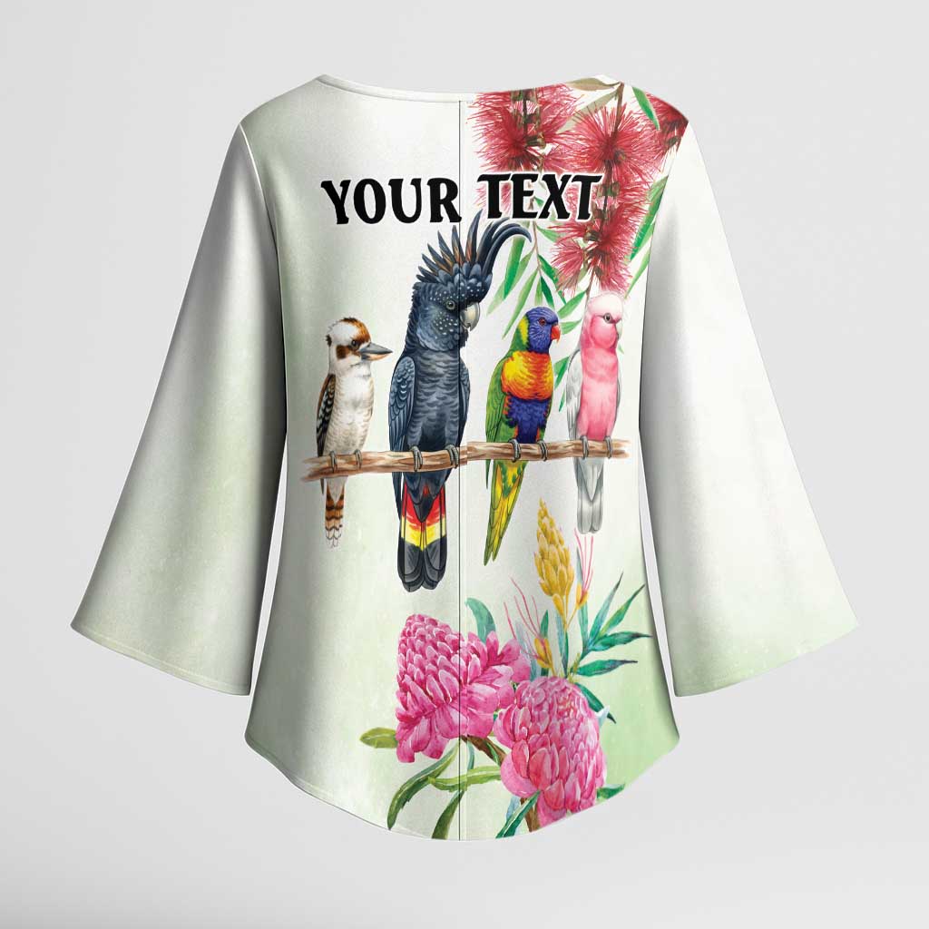 Australian Native Bird Kimono Sleeve Blouse Kookaburra Cockatoo Rainbow Lorikeet Galah Flowers - Aussie Hoodie