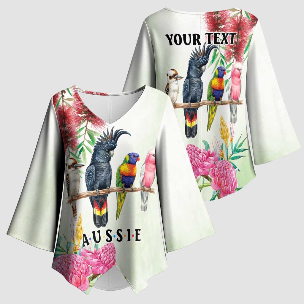 Australian Native Bird Kimono Sleeve Blouse Kookaburra Cockatoo Rainbow Lorikeet Galah Flowers - Aussie Hoodie