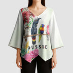 Australian Native Bird Kimono Sleeve Blouse Kookaburra Cockatoo Rainbow Lorikeet Galah Flowers - Aussie Hoodie