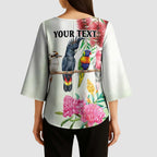 Australian Native Bird Kimono Sleeve Blouse Kookaburra Cockatoo Rainbow Lorikeet Galah Flowers - Aussie Hoodie