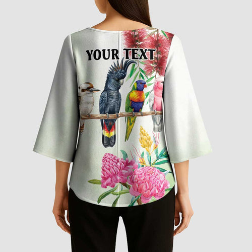 Australian Native Bird Kimono Sleeve Blouse Kookaburra Cockatoo Rainbow Lorikeet Galah Flowers - Aussie Hoodie