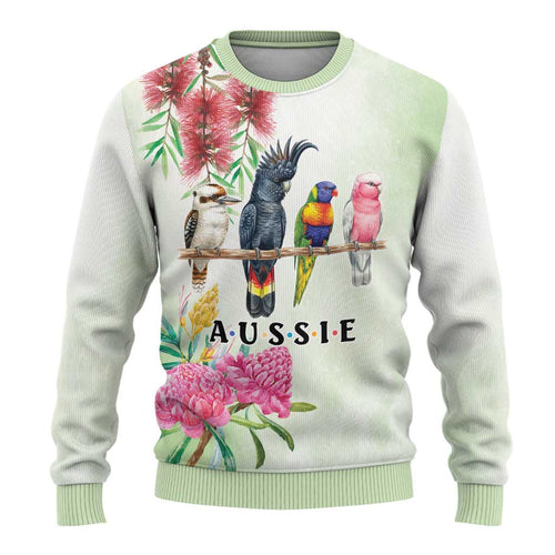 Australian Native Bird Ugly Christmas Sweater Kookaburra Cockatoo Rainbow Lorikeet Galah Flowers - Aussie Hoodie