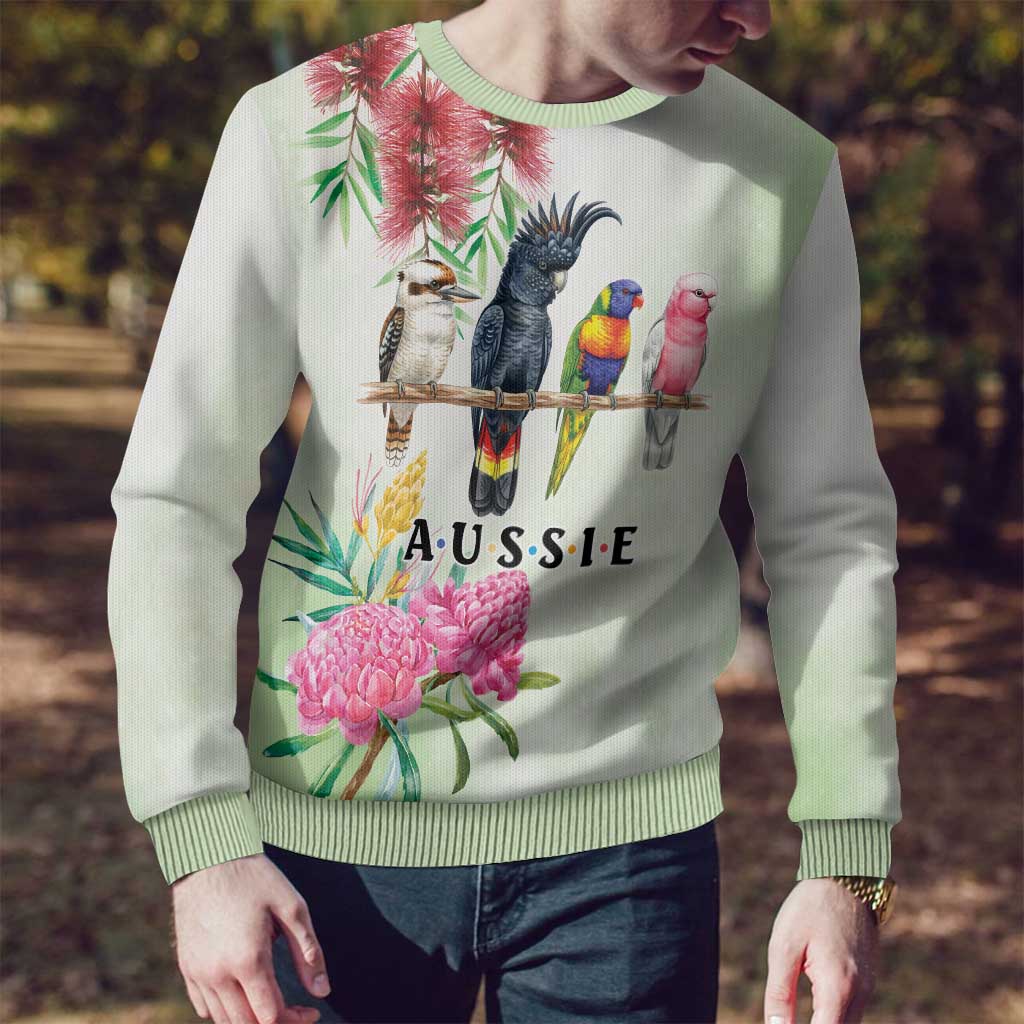 Australian Native Bird Ugly Christmas Sweater Kookaburra Cockatoo Rainbow Lorikeet Galah Flowers - Aussie Hoodie
