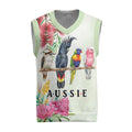 Australian Native Bird Christmas Knitted V-Neck Vest Kookaburra Cockatoo Rainbow Lorikeet Galah Flowers - Aussie Hoodie