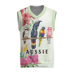 Australian Native Bird Christmas Knitted V-Neck Vest Kookaburra Cockatoo Rainbow Lorikeet Galah Flowers - Aussie Hoodie