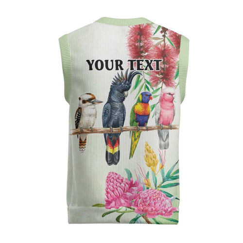 Australian Native Bird Christmas Knitted V-Neck Vest Kookaburra Cockatoo Rainbow Lorikeet Galah Flowers - Aussie Hoodie