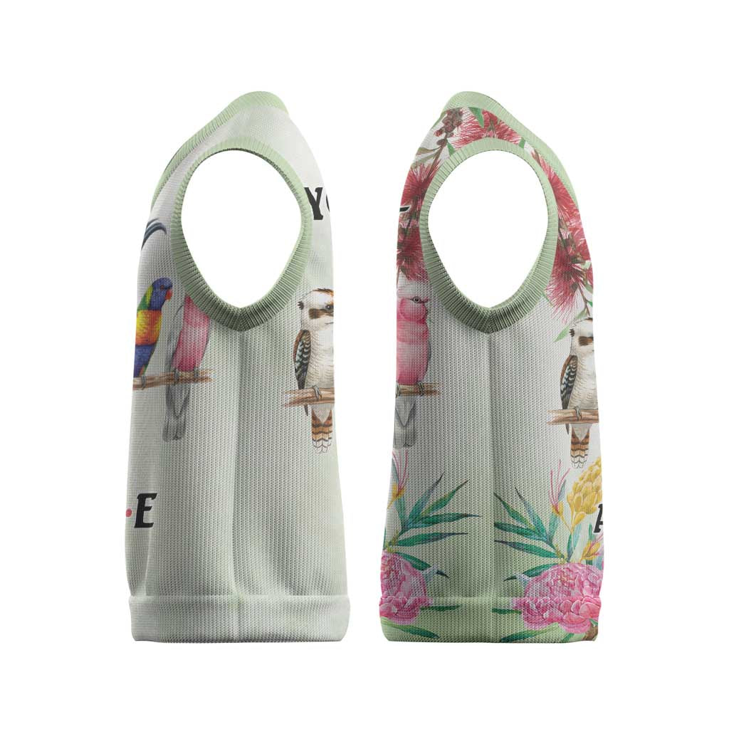 Australian Native Bird Christmas Knitted V-Neck Vest Kookaburra Cockatoo Rainbow Lorikeet Galah Flowers - Aussie Hoodie