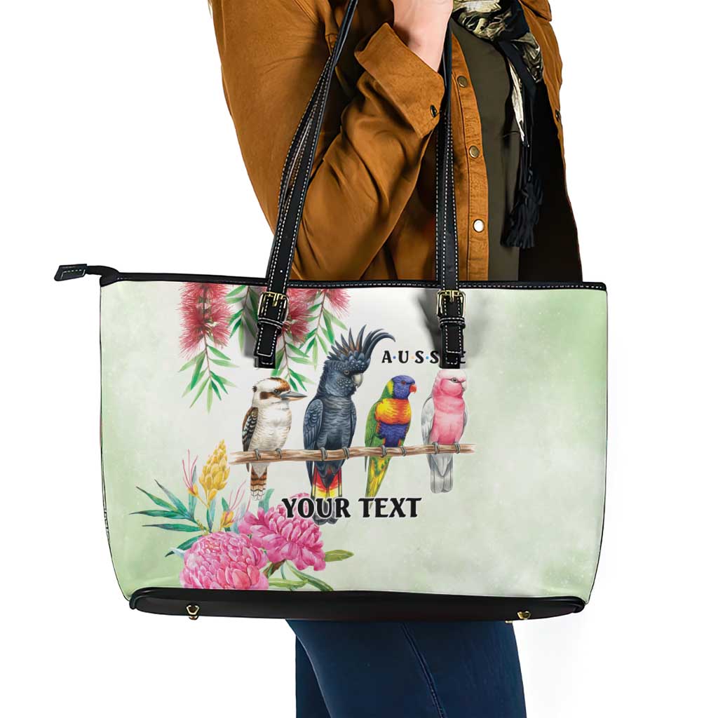 Australian Native Bird Leather Tote Bag Kookaburra Cockatoo Rainbow Lorikeet Galah Flowers - Aussie Hoodie