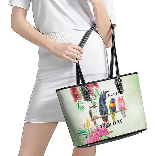 Australian Native Bird Leather Tote Bag Kookaburra Cockatoo Rainbow Lorikeet Galah Flowers - Aussie Hoodie