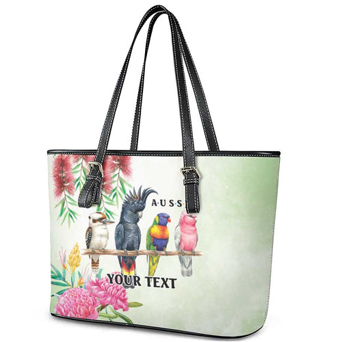 Australian Native Bird Leather Tote Bag Kookaburra Cockatoo Rainbow Lorikeet Galah Flowers - Aussie Hoodie