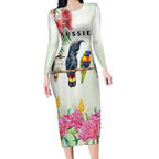 Australian Native Bird Long Sleeve Bodycon Dress Kookaburra Cockatoo Rainbow Lorikeet Galah Flowers - Aussie Hoodie