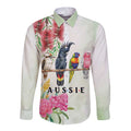 Australian Native Bird Long Sleeve Button Shirt Kookaburra Cockatoo Rainbow Lorikeet Galah Flowers - Aussie Hoodie