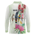 Australian Native Bird Long Sleeve Polo Shirt Kookaburra Cockatoo Rainbow Lorikeet Galah Flowers - Aussie Hoodie