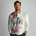 Australian Native Bird Long Sleeve Polo Shirt Kookaburra Cockatoo Rainbow Lorikeet Galah Flowers - Aussie Hoodie