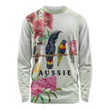 Australian Native Bird Long Sleeve Shirt Kookaburra Cockatoo Rainbow Lorikeet Galah Flowers - Aussie Hoodie