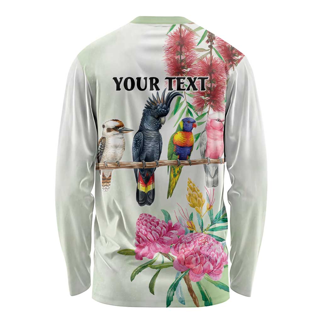 Australian Native Bird Long Sleeve Shirt Kookaburra Cockatoo Rainbow Lorikeet Galah Flowers - Aussie Hoodie