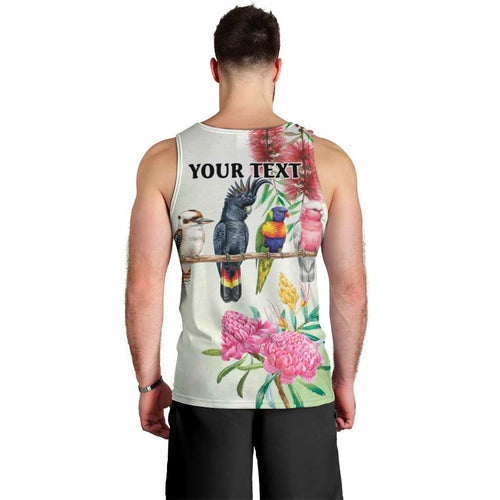 Australian Native Bird Men Tank Top Kookaburra Cockatoo Rainbow Lorikeet Galah Flowers - Aussie Hoodie