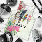 Australian Native Bird Men Tank Top Kookaburra Cockatoo Rainbow Lorikeet Galah Flowers - Aussie Hoodie