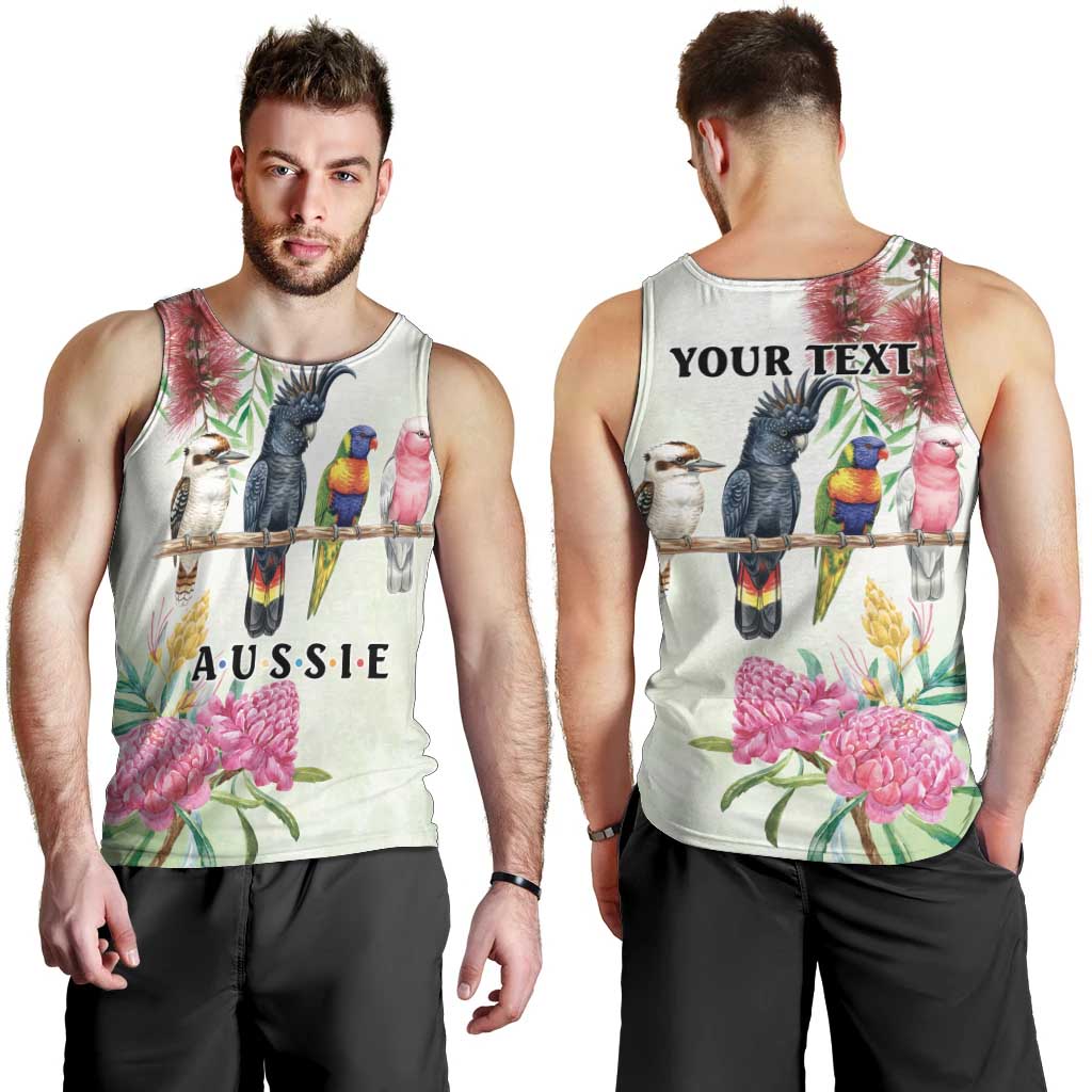 Australian Native Bird Men Tank Top Kookaburra Cockatoo Rainbow Lorikeet Galah Flowers - Aussie Hoodie