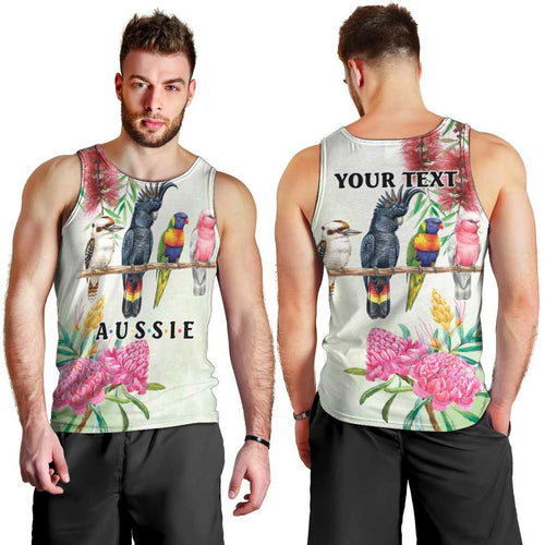 Australian Native Bird Men Tank Top Kookaburra Cockatoo Rainbow Lorikeet Galah Flowers - Aussie Hoodie