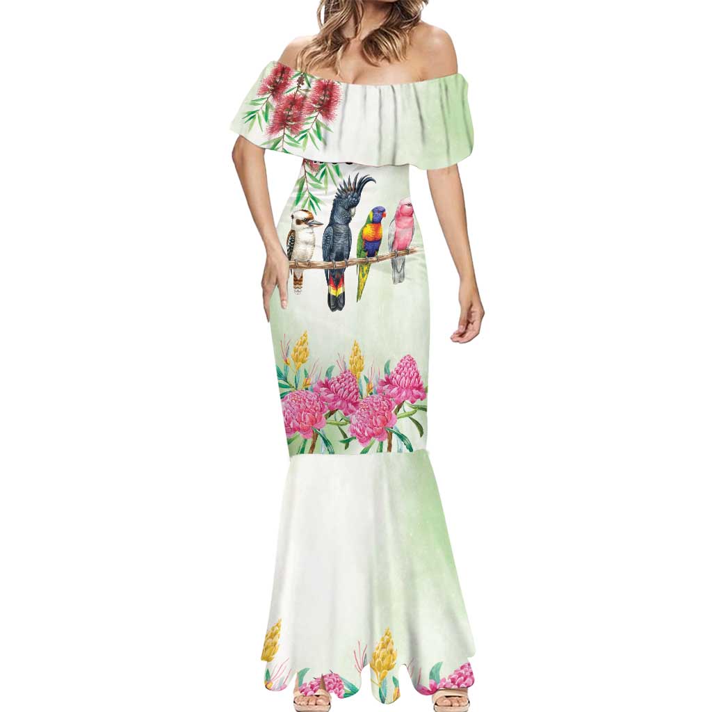 Australian Native Bird Mermaid Dress Kookaburra Cockatoo Rainbow Lorikeet Galah Flowers - Aussie Hoodie