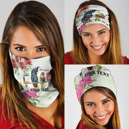 Australian Native Bird Neck Gaiter Kookaburra Cockatoo Rainbow Lorikeet Galah Flowers - Aussie Hoodie