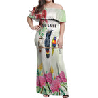 Australian Native Bird Off Shoulder Maxi Dress Kookaburra Cockatoo Rainbow Lorikeet Galah Flowers - Aussie Hoodie