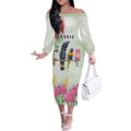 Australian Native Bird Off The Shoulder Long Sleeve Dress Kookaburra Cockatoo Rainbow Lorikeet Galah Flowers - Aussie Hoodie
