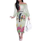 Australian Native Bird Off The Shoulder Long Sleeve Dress Kookaburra Cockatoo Rainbow Lorikeet Galah Flowers - Aussie Hoodie