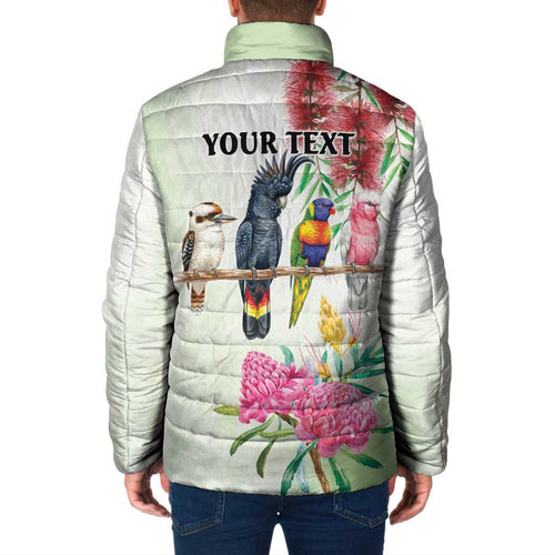 Australian Native Bird Padded Jacket Kookaburra Cockatoo Rainbow Lorikeet Galah Flowers - Aussie Hoodie