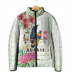 Australian Native Bird Padded Jacket Kookaburra Cockatoo Rainbow Lorikeet Galah Flowers - Aussie Hoodie