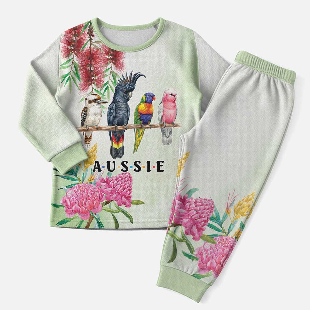Australian Native Bird Christmas Pajama Set Kookaburra Cockatoo Rainbow Lorikeet Galah Flowers - Aussie Hoodie