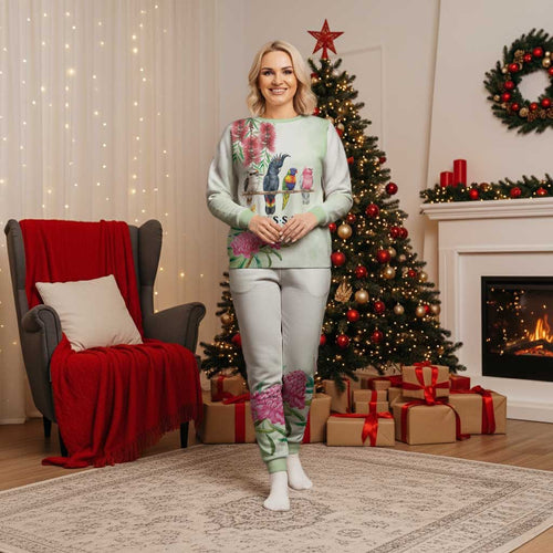 Australian Native Bird Christmas Pajama Set Kookaburra Cockatoo Rainbow Lorikeet Galah Flowers - Aussie Hoodie