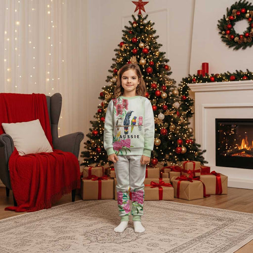 Australian Native Bird Christmas Pajama Set Kookaburra Cockatoo Rainbow Lorikeet Galah Flowers - Aussie Hoodie