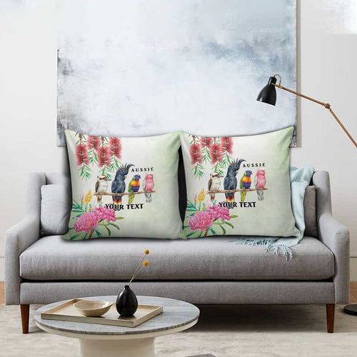 Australian Native Bird Pillow Cover Kookaburra Cockatoo Rainbow Lorikeet Galah Flowers - Aussie Hoodie