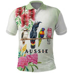 Australian Native Bird Polo Shirt Kookaburra Cockatoo Rainbow Lorikeet Galah Flowers - Aussie Hoodie
