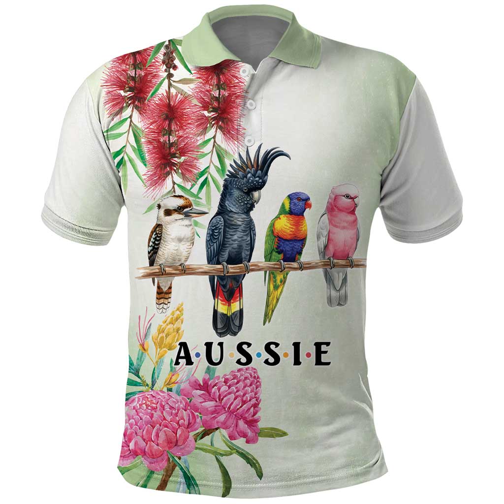 Australian Native Bird Polo Shirt Kookaburra Cockatoo Rainbow Lorikeet Galah Flowers - Aussie Hoodie