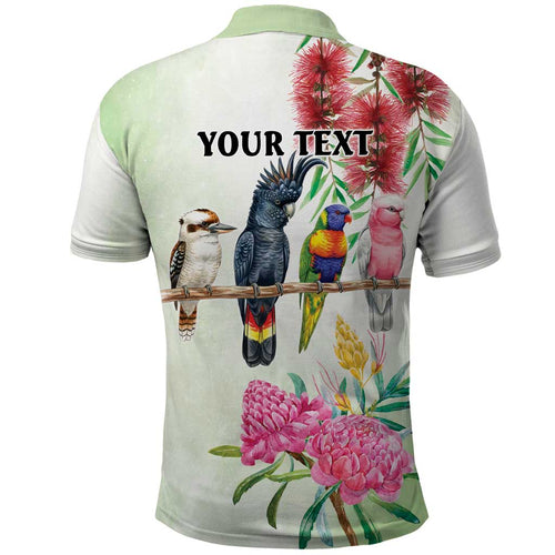 Australian Native Bird Polo Shirt Kookaburra Cockatoo Rainbow Lorikeet Galah Flowers - Aussie Hoodie