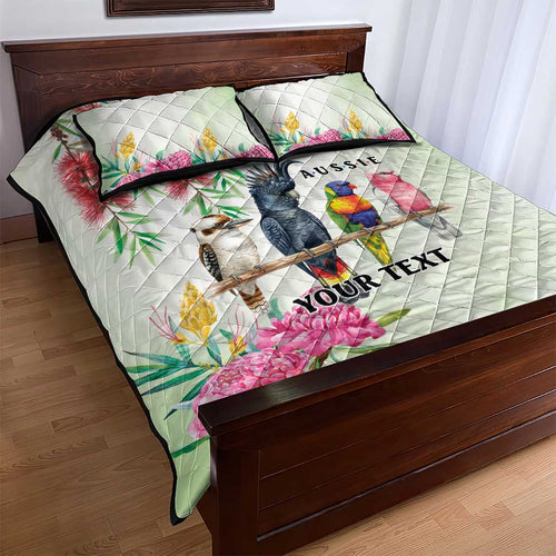 Australian Native Bird Quilt Bed Set Kookaburra Cockatoo Rainbow Lorikeet Galah Flowers - Aussie Hoodie